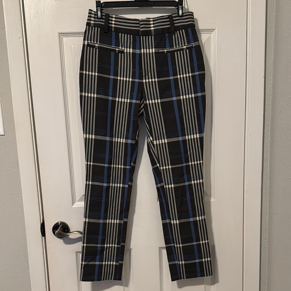 Anthropologie Black and Blue Plaid Straight Leg Pants - Picture 1 of 3